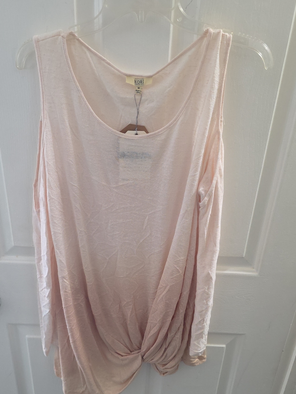 Kori Light Pink Cold-Shoulder Twist-Front Long Sleeve Top